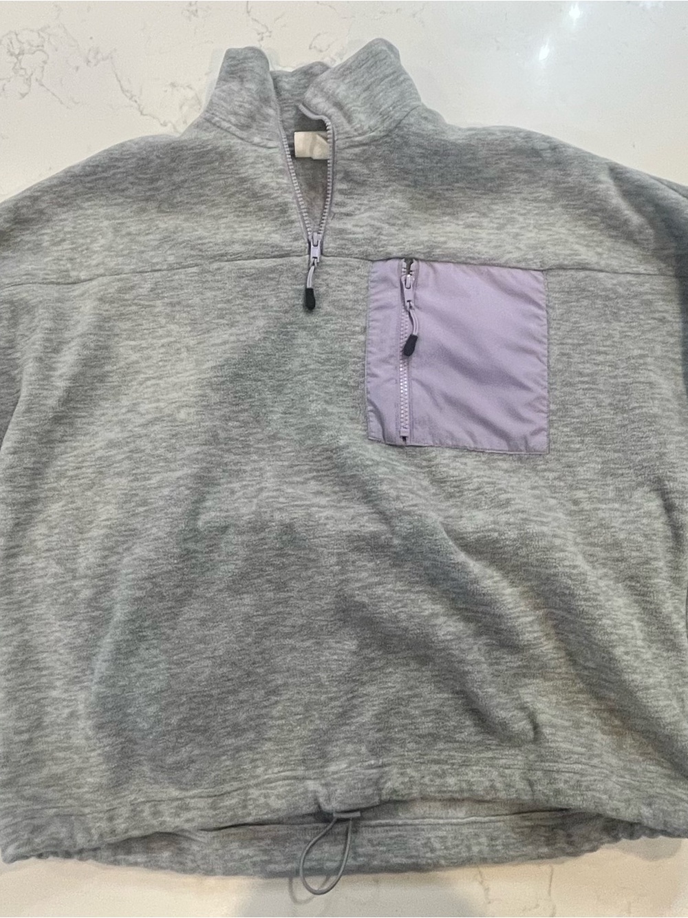 Monki Grey Quarter-Zip Pullover with Lavender Chest Pocket